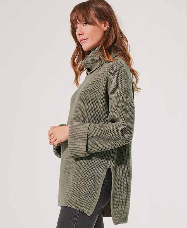 Fisherman Turtleneck Tunic Sweater