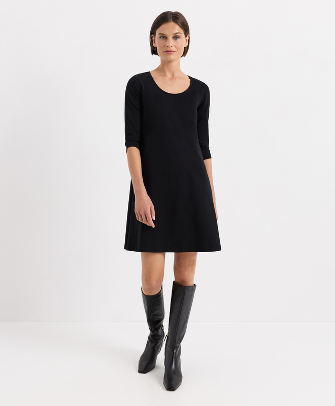 fit and flare cotton dress knee length Women's & A-line made with Organic neckline: high
