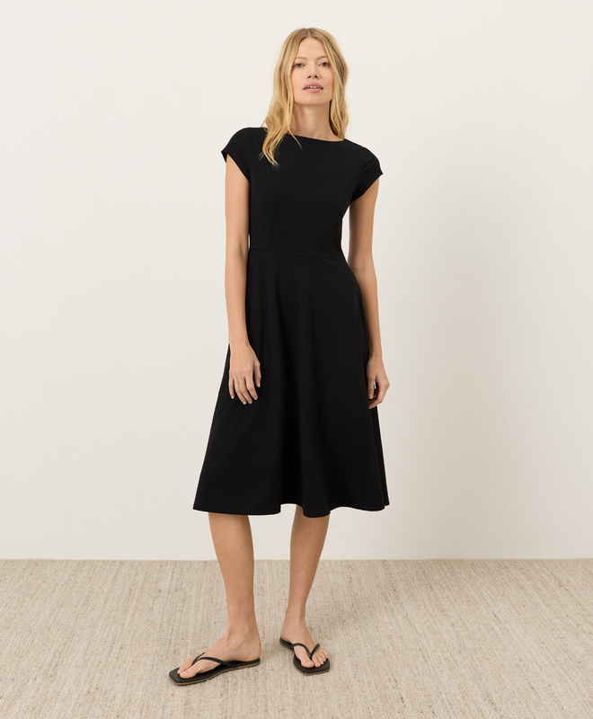 women's midi ballet dress Women's Organic Fit & Flare Ballet Neck Dress in Deep Aqua | Women's Large