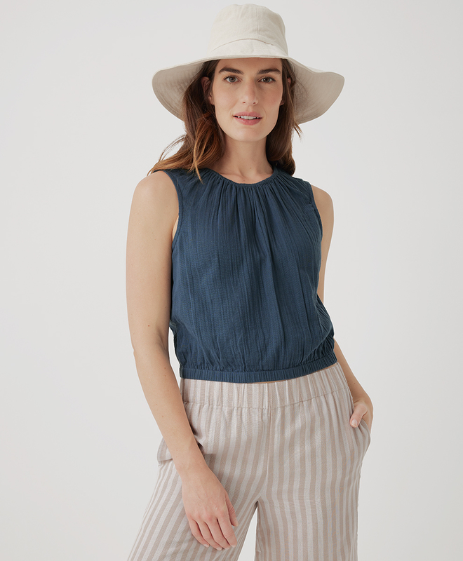 navy bubble hem top