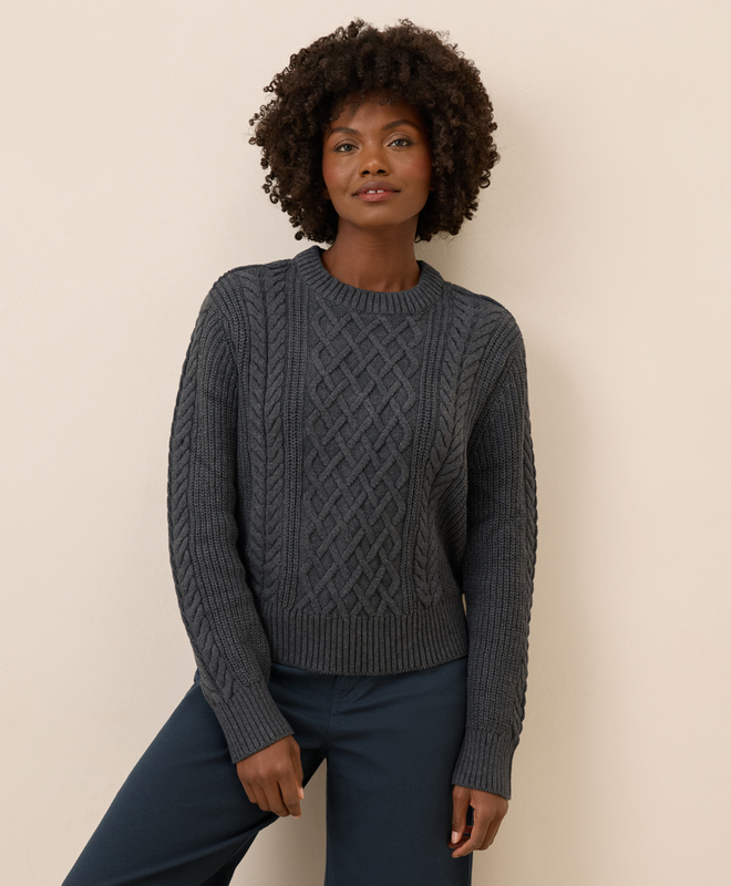Women's Clearance Luxe Knit Cable Crew Sweater made with Organic