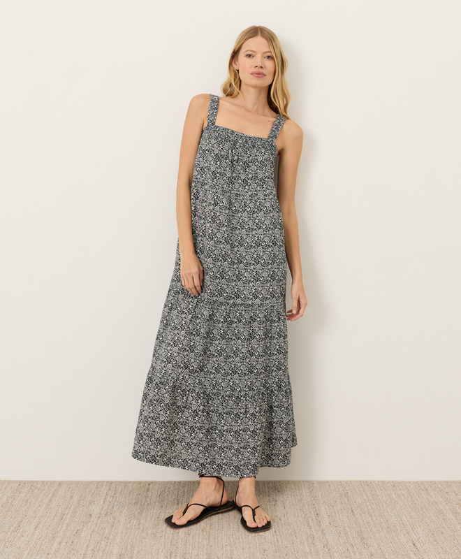 double gauze maxi dress 100% Organic Cotton Gauze Tiered Maxi Dress in Khaki Gingham