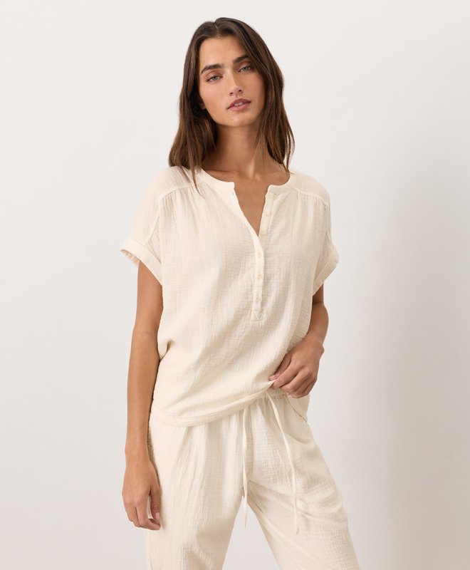 Women's Clearance Coastal Double Gauze Short Sleeve Popover made