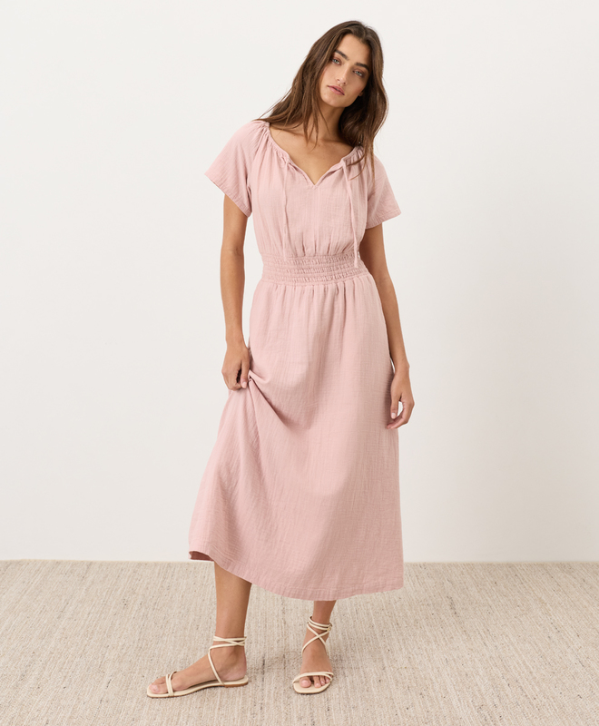 pact boho midi dress Women's Organic Coastal Double Gauze Boho Midi Dress in Poppy Red | Size XS