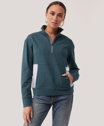 Organic Clearance The Studio Quarter Zip by Pact in Ore Heather/Wisteria Fair Trade, Womens Size 2X-Large