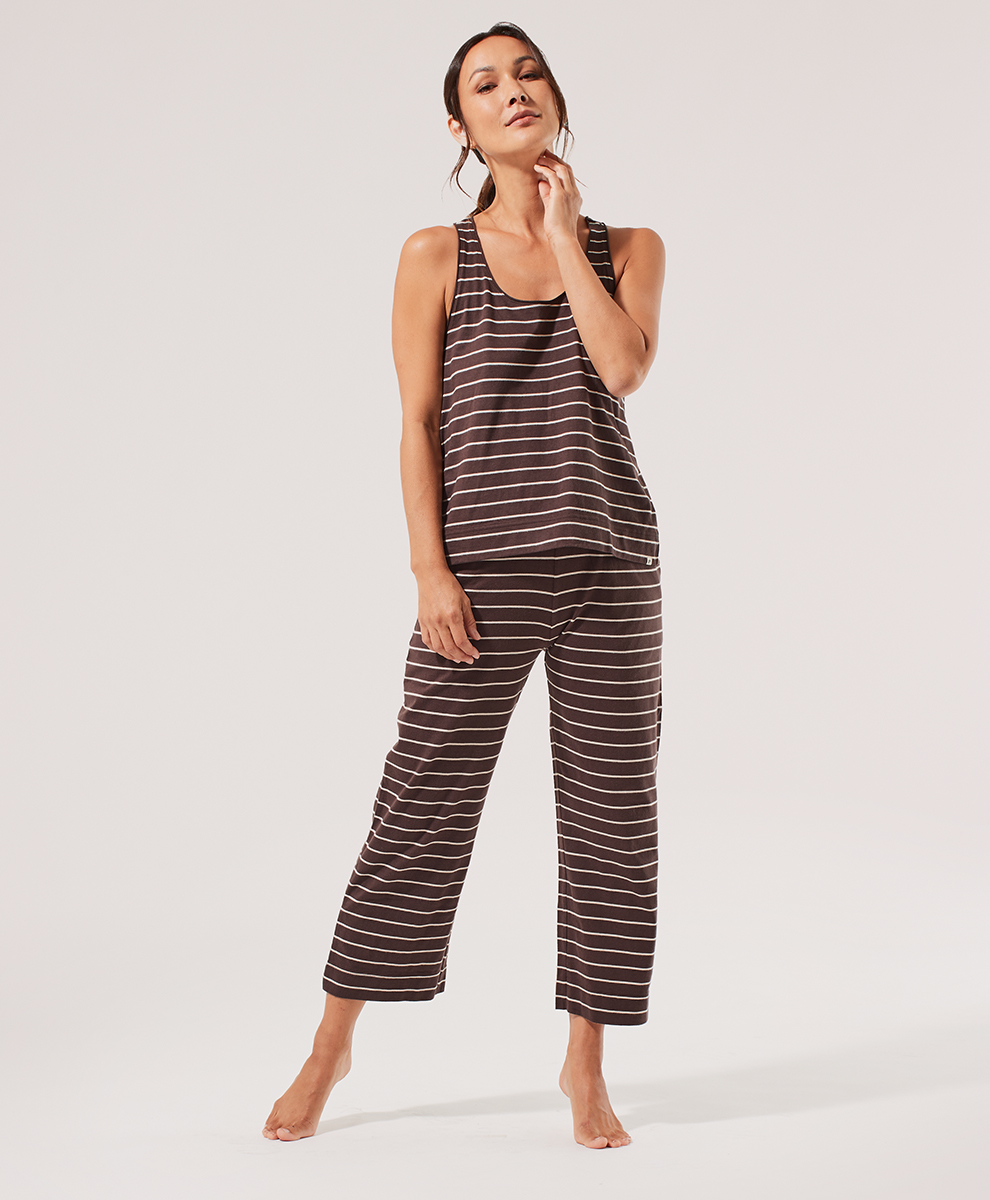 Women's Chocolate Stripe Sleep Set - Tank + Capri